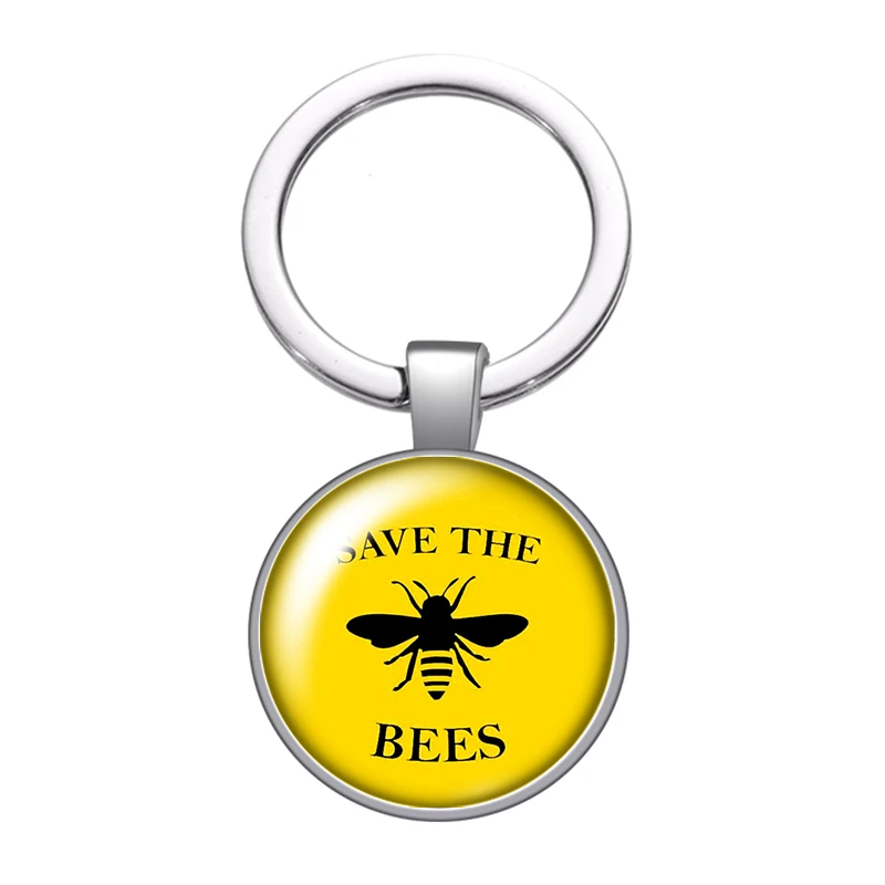 Брелок для ключей с кабошоном в виде милой пчелы желтой Счастливого стекла