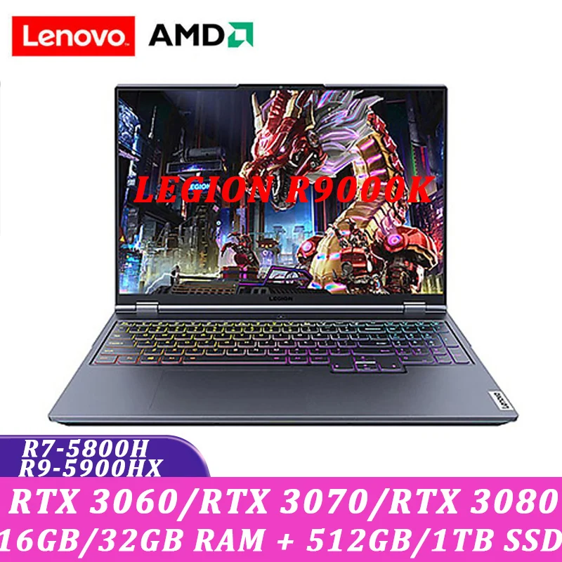 

Lenovo Legion R9000K Newest e-sports 16inch Gaming Laptop AMD R9-5900H GeForce RTX 3070/3080 2.5K Backlit metal body Windows 11