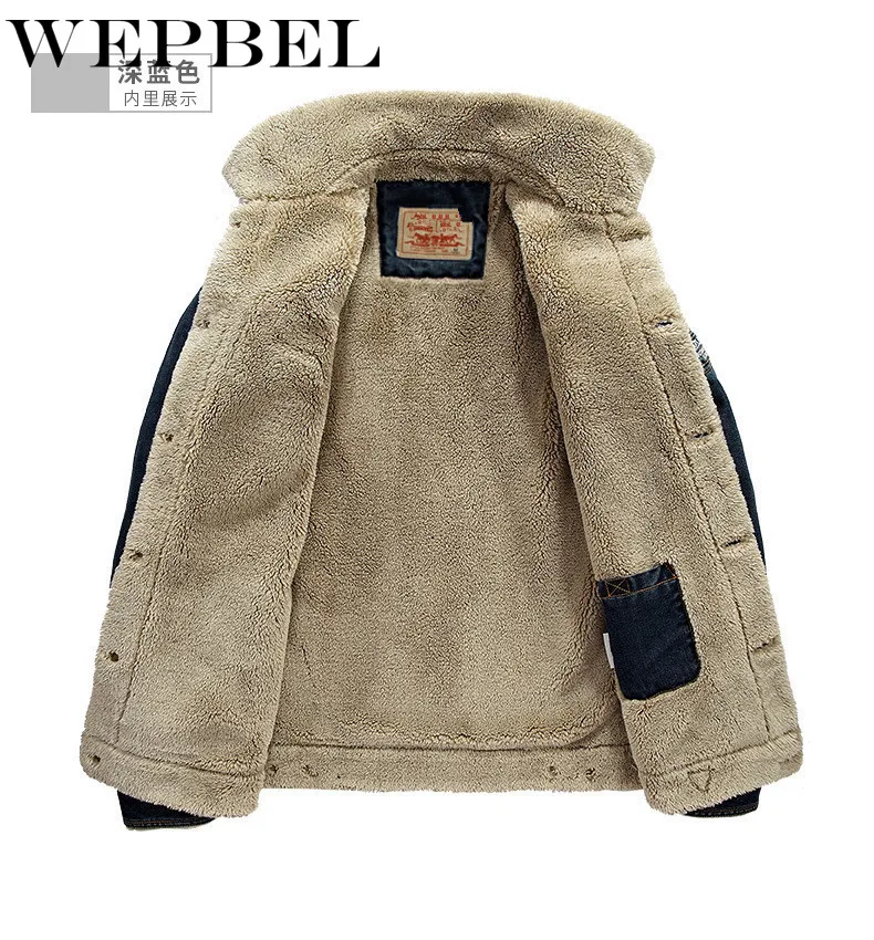 

WEPBEL Winter Men Jacket Coats Denim Jacket Fashion Mens Jeans Jacket Coat Thick Warm Jacket Outwear Cowboy