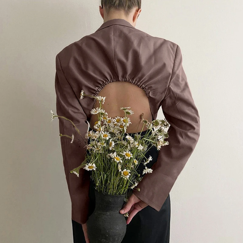 Женский Асимметричный блейзер с длинным рукавом глубоким V-образным вырезом и