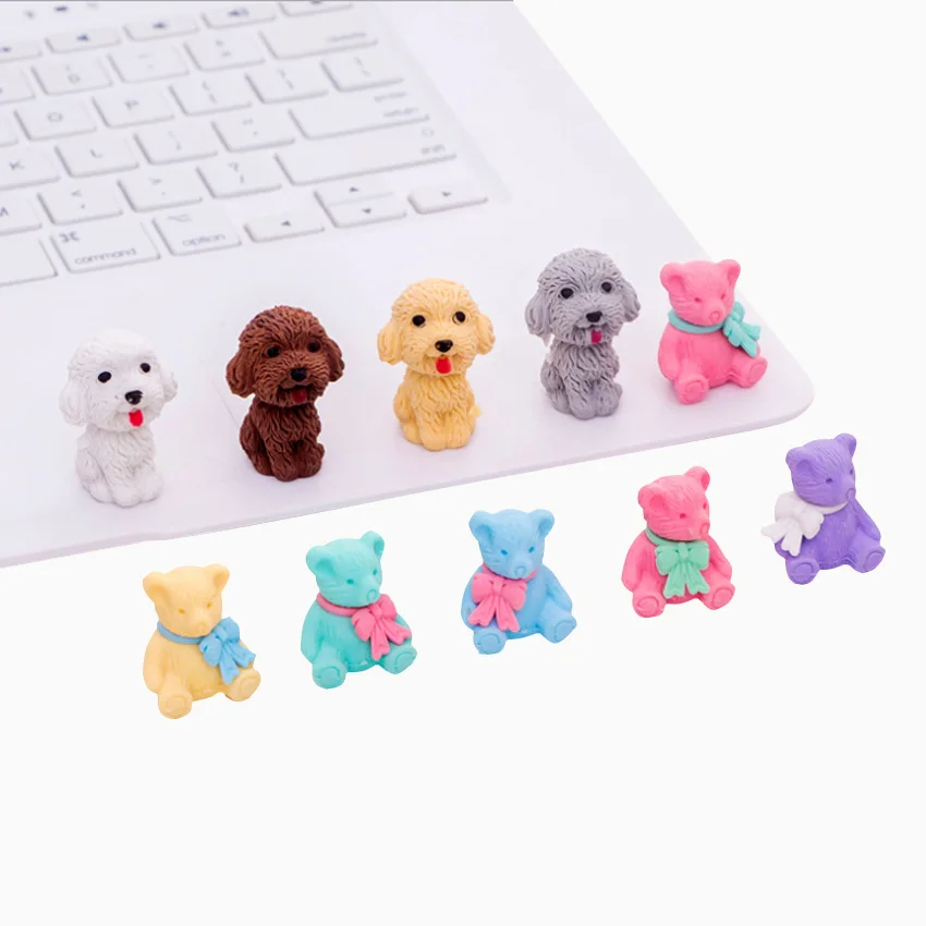 

10set/lot Lovely Teddy Dog Teddy Bear Rubber Suit Cute Gifts for Party DIY Kawaii Pencil Eraser for Kid's Promotion Gift