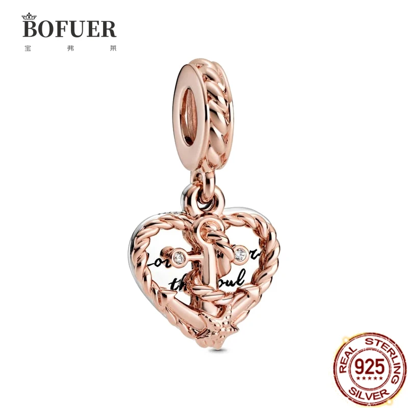 

Fit Pandora Charms Silver 925 Original 2020 Bead Pendant Spacer Clip Charms Heart Rose Gold Color Fit Bracelets DIY Jewelry