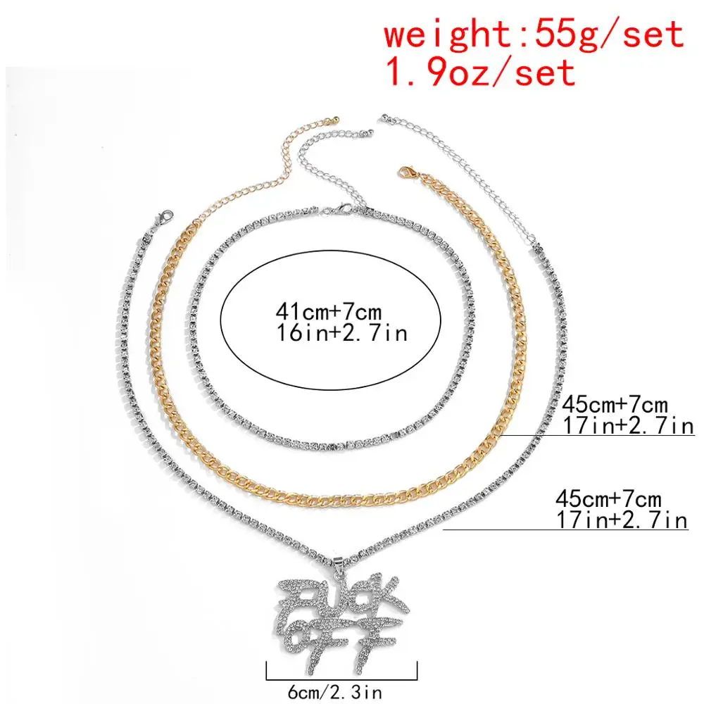 

Lacteo Hip Hop Miami Cuban Chain Shiny Rhinestone Letter Pendant Necklace Punk Multi Crystal Chain Choker Necklace for Rapper