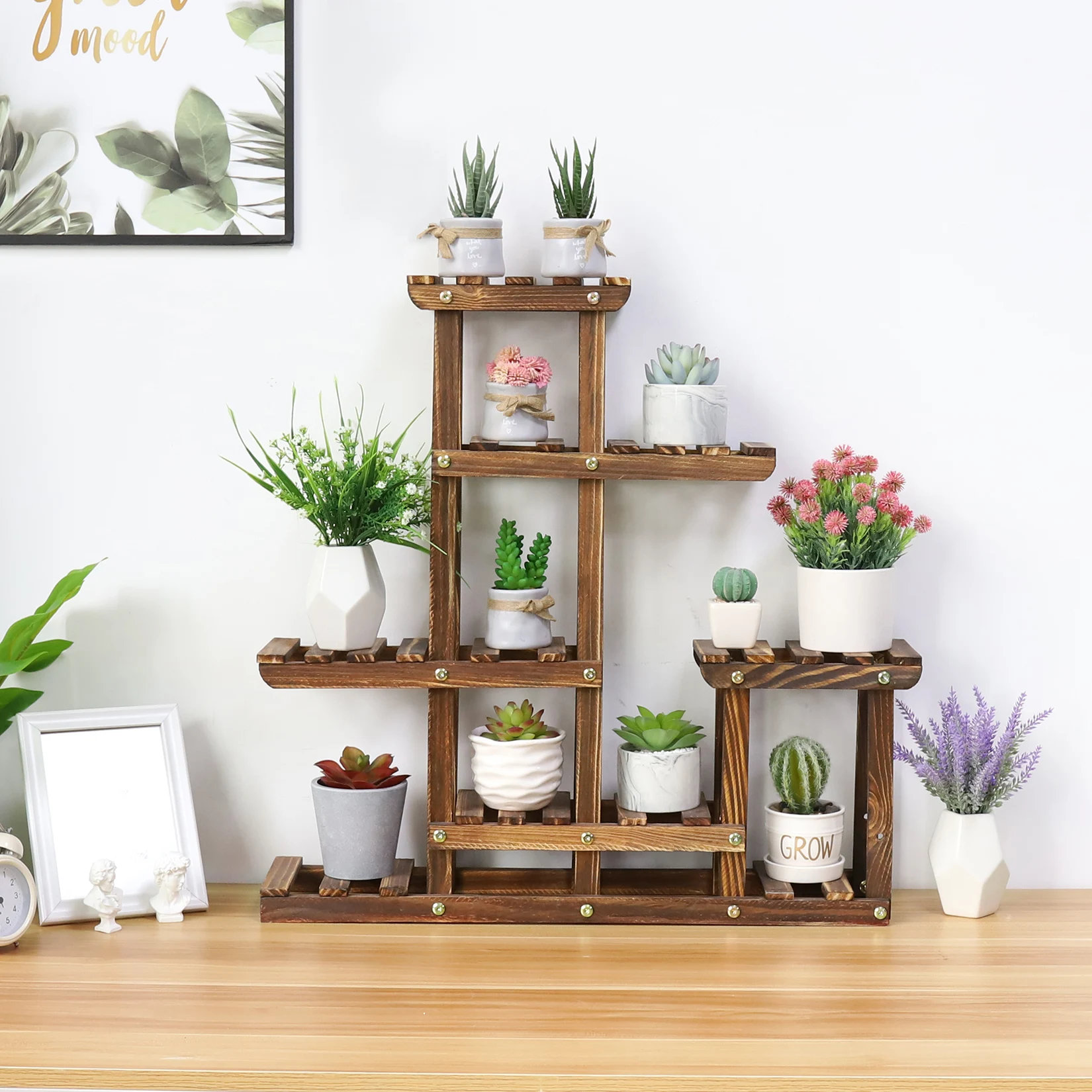 

Multi-tiered Plant Stand 6 Tiers Pine wood Succulent Pots Planter Display Rack Balcony Potted Flower Rack Shelf Indoor Outdoor