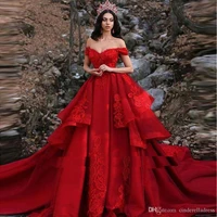 hot red layers tiered lace applique wedding dresses off the shoulder arabic sexy bridal wedding gownsvestidos de novia