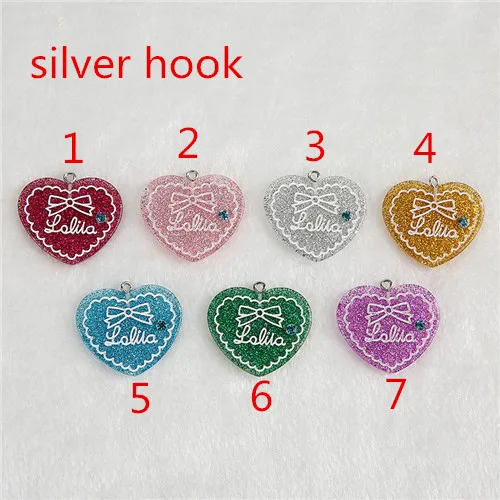 silver hook 15cps/лот 31*27 мм модные блестящие плоские пластмассовые ювелирные изделия в форме сердца ожерелье Подвески на брелки для ключей для украшения своими руками - Окраска металла: silver hook