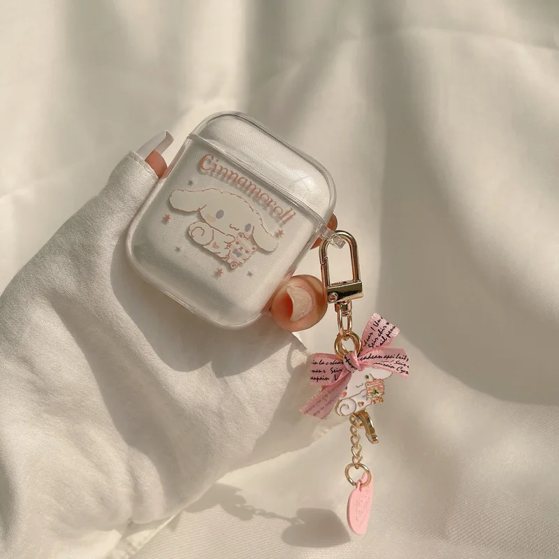 

For Airpods 1 2 Case Cute Dog Transparent Clear Thin Soft Silicone Cases For Airpods Pro Case Cover Bow Bowknot Rainbow Keychain