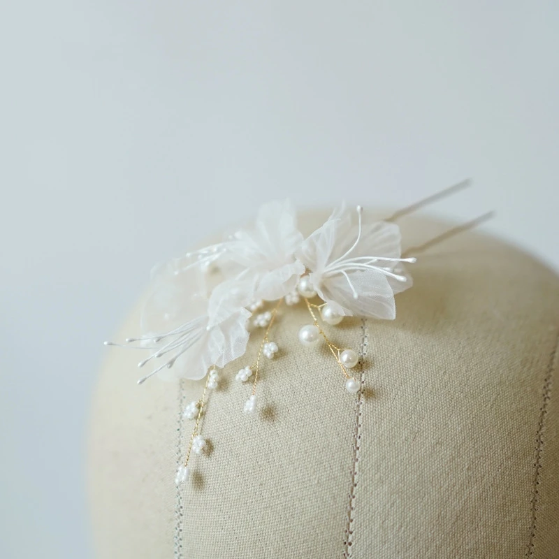 

yarn flower hair pins bridal clips pearls wedding hair jewelry piece handmade women accessories hairpins
