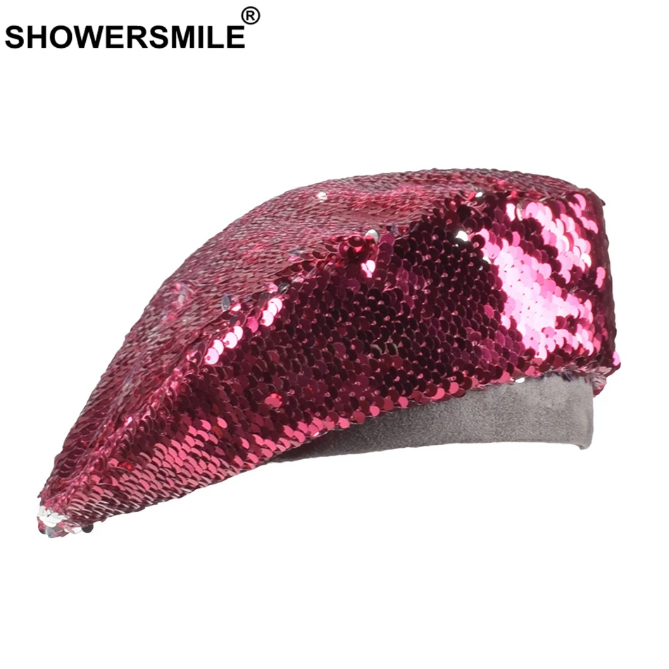 SHOWERSMILE женские шапки-береты с блестками, серебряная британская французская шляпа берет, элегантные вечерние женские осенние шапки на плоской подошве, женские шапки