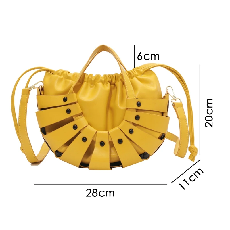 

Half Moon Design Totes Hollow Woven Shell Hand Bags For Women Removable Shoulder Strap Crossbody Messenger Shoulder Bag Dropship