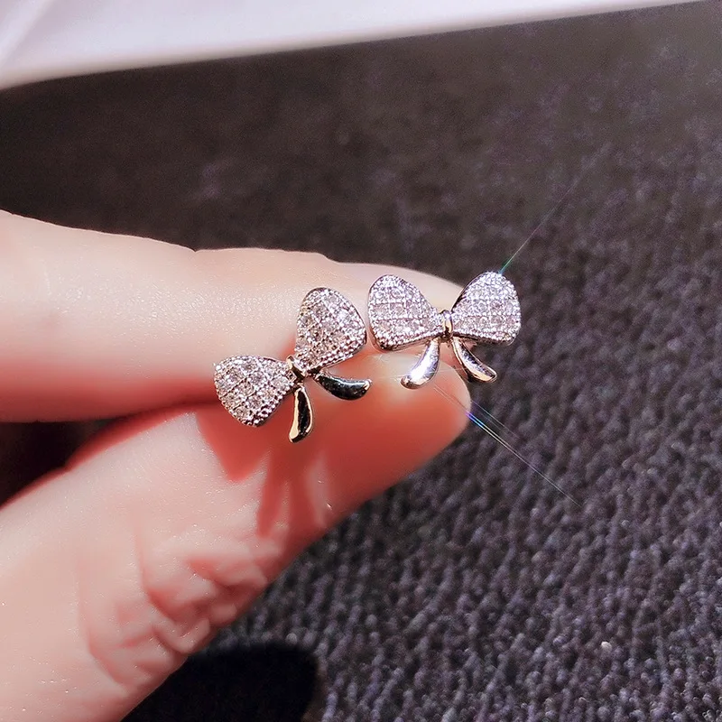 

S925 Sterling Silver Diamond Stud Earrings for Women 2020 Cute/Romantic Gift Jewelry Bowknot Wedding Silver Earrings for Women