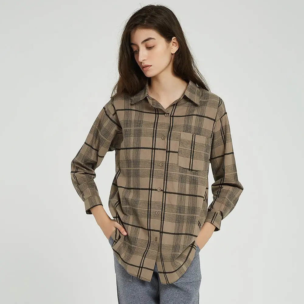 Wixra Women Stylish Plaid Blouse Ladies Casual Long Sleeve Turn-down Collar Loose Pockets Shirts 2019 Autumn Spring Tops | Женская