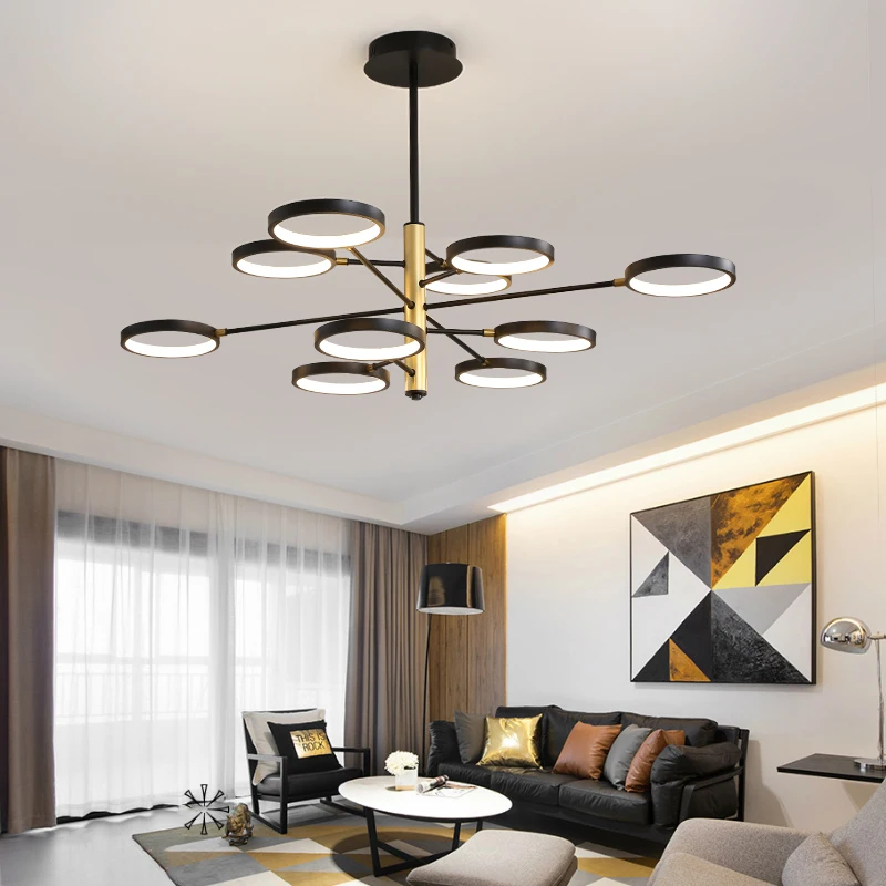 Минималистичная современная светодиодная люстра светильник черного и золотого