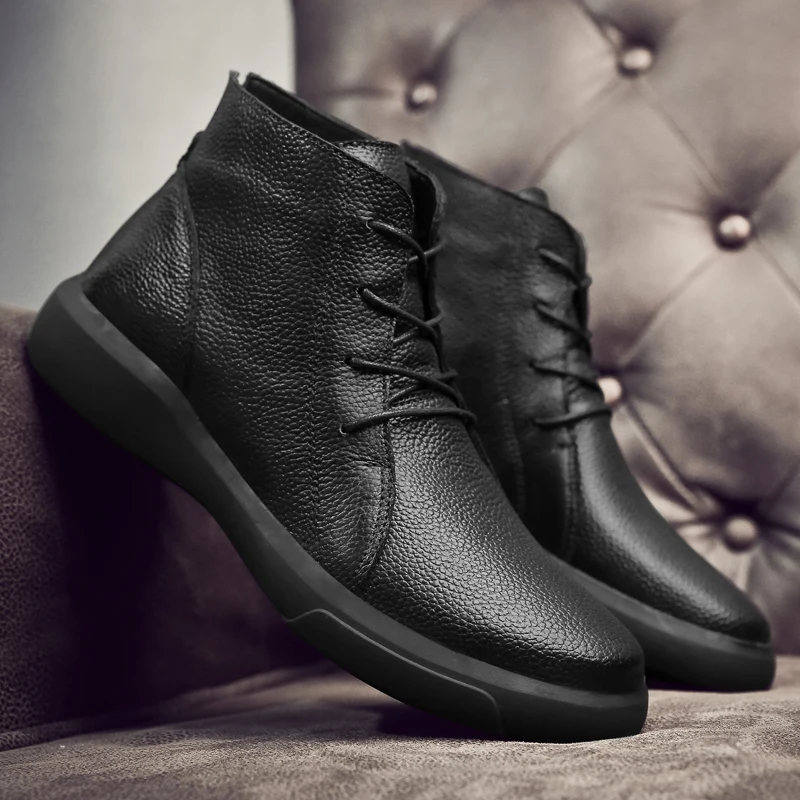 Ботинки мужские кожаные на шнуровке повседневные ботильоны байкерские базовая