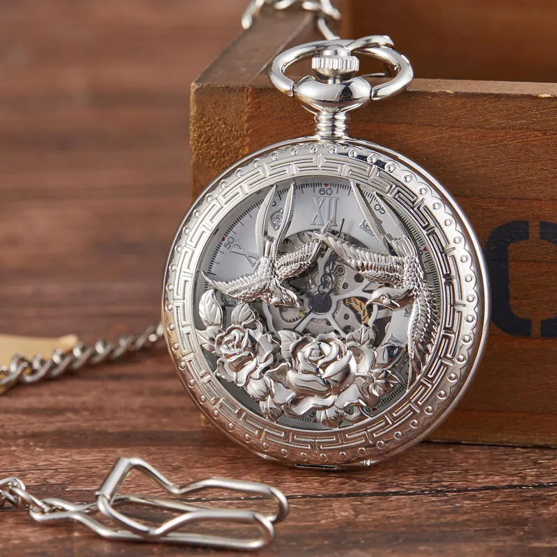 mechanical watch 5 Птица Феникс ретро механические карманные часы с цепочкой гравированные ручной подвесной медальон часы мужские бронзовые Серебряные Флип-ФОБ часы - Цвет: mechanical watch 5