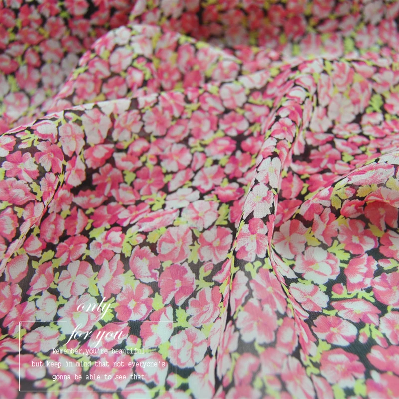 

Silk Georgette Chiffon Fabric Dress Bright Flower Light Yellow red Lightweight Dress Shirt DIY Sewing