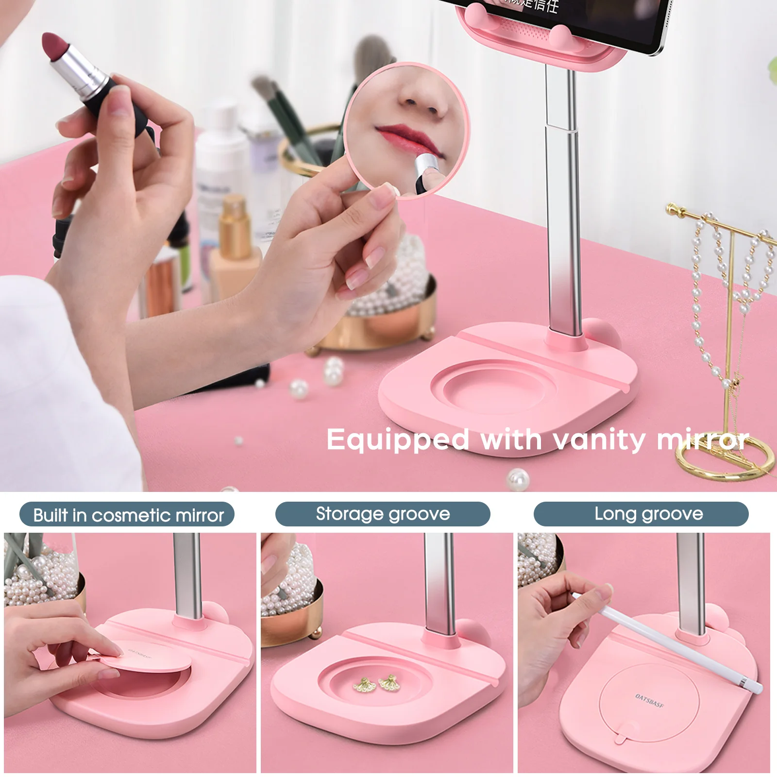 oatsbasf cute cell phone holder for phone deer bunny for iphone 13 12 pro max xiaomi tablet ipad with makeup mirror phone stand free global shipping