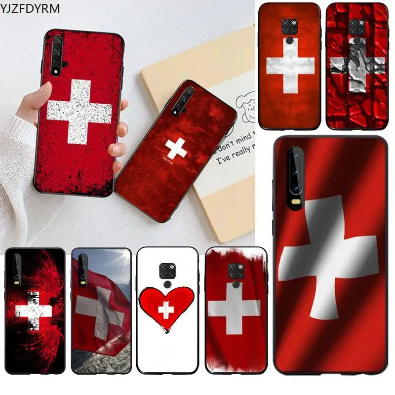 

KPUSAGRT Swiss flag Black Cell Phone Case for Huawei P40 P30 P20 lite Pro Mate 30 20 Pro P Smart 2019 prime