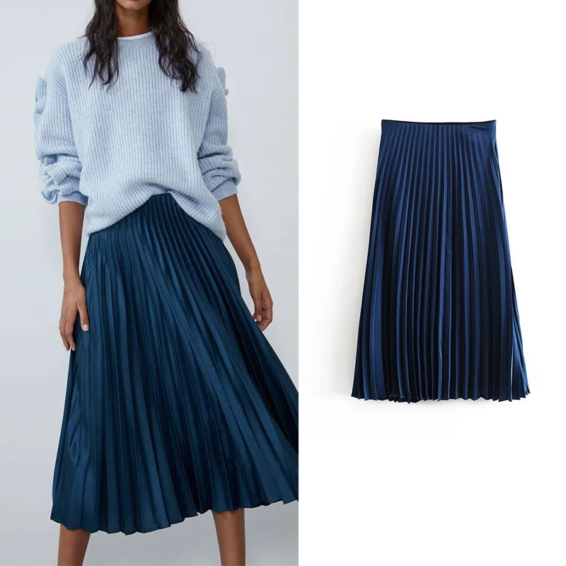 Женская плиссированная юбка za винтажная Повседневная Длинная комбинация из