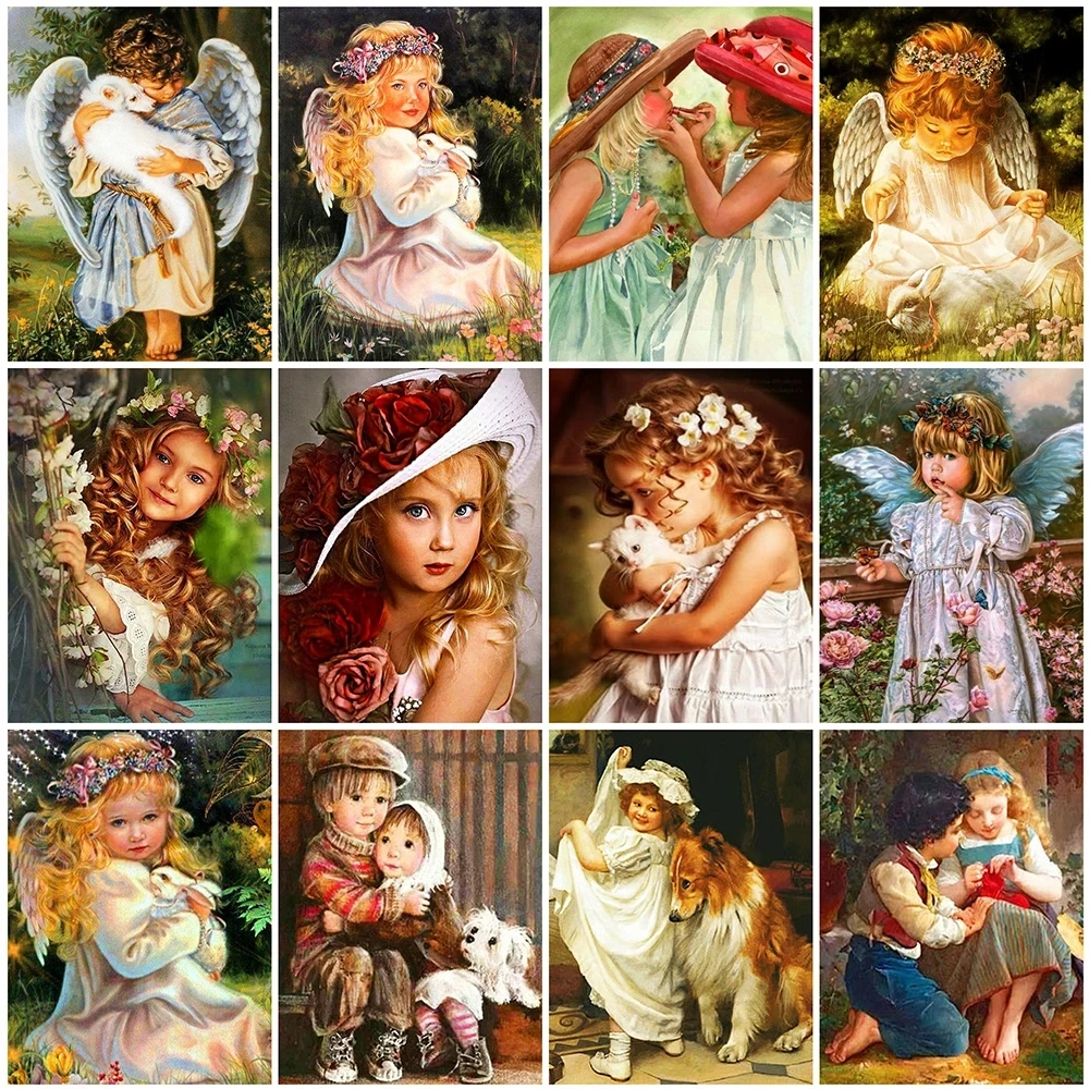 

Full Square/Round Drill 5D Diy Diamond Painting Angel 3D Diamond Embroidery Portrait Child Rhinestone Mosaic Pictures Home Decor