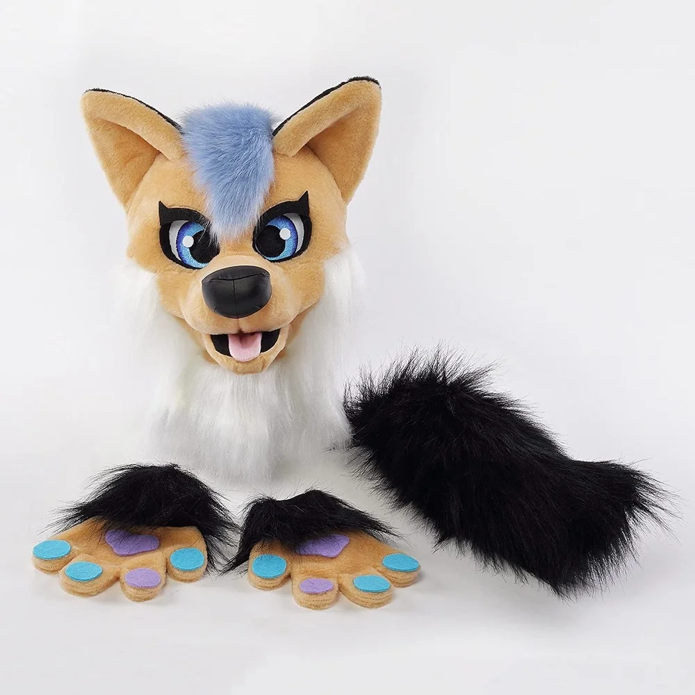 Plush Beige Fox Fursuit Head for Kids 9-15 Mascot Costume Furry Animal Cosplay Accessories Fancy Party Game Clothes Stage Show |
