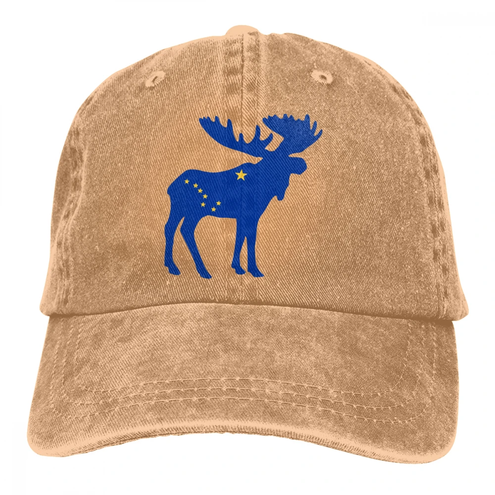 Флаг Аляски Moose Casquette натуральный унисекс Мужские Женские джинсовые бейсболка с ремешком кепки Регулируемый Гольф папа шляпа