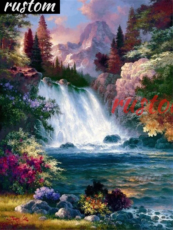 

Full Square Drill Diamond Painting 5d Waterfall Nature DIY Diamond Embroidery Cross Stitch Landscape Home Decor Rustom
