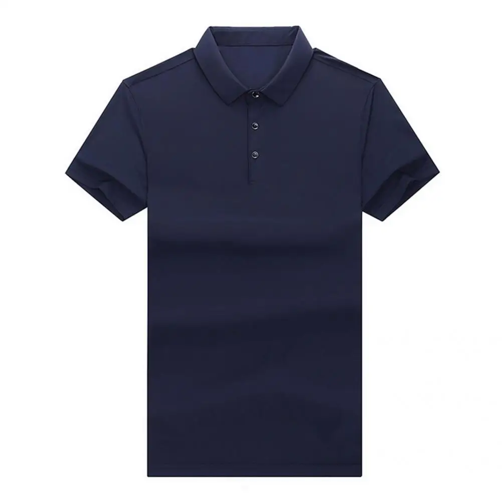 

T-shirt Solid Color Turn Down Collar Men Short Sleeve Slim Shirt Top for Summer