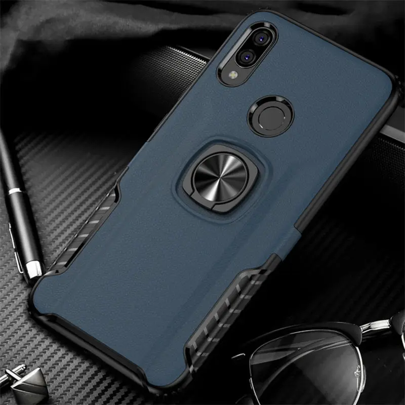 Blue Противоударный защитный чехол для Xiaomi Redmi Note 7 Pro 4 X 4X Note 6 5 Pro, Гибридный Металлический Чехол-подставка с кольцом для Redmi Note7 Pro, чехол s - Цвет: Blue