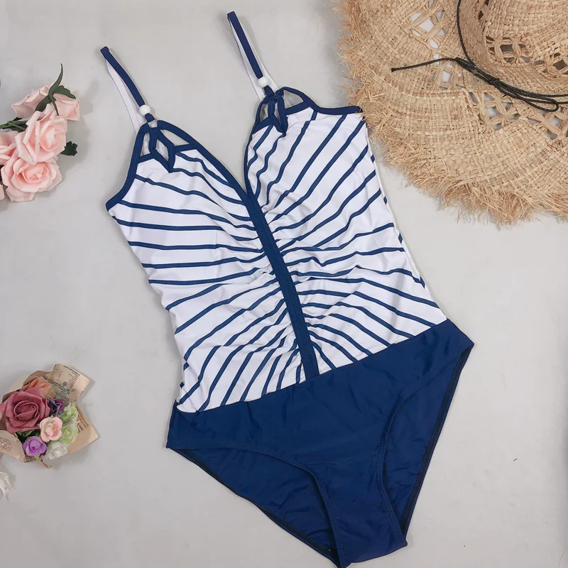 

Striped Beach Bikini Two Piece Swimsuit Sexy Women Swimwear V-neck Bikini Set 2021 Bodysuit Monokini Female Biquini Bathing Suit