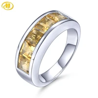natural citrine unisex solid silver ring 3 25 carats square cut yellow crystal s925 jewelry lovers band for anniversary gifts