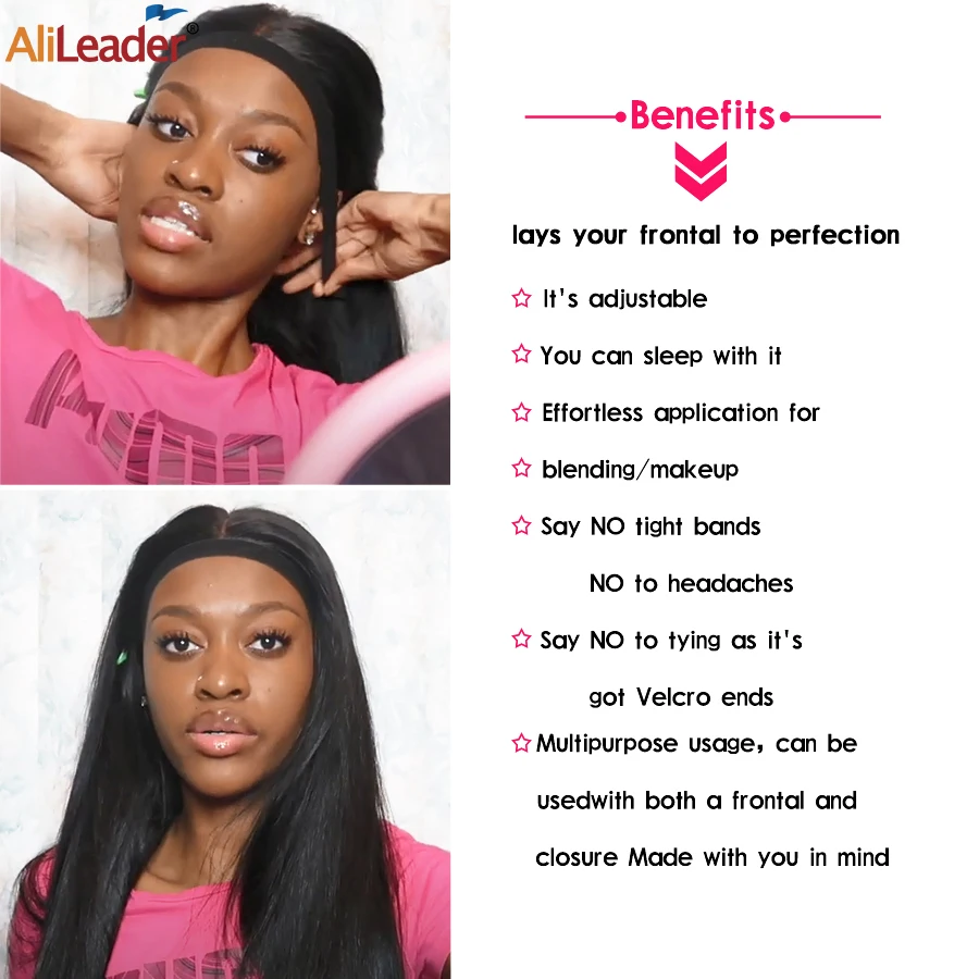 

Alileader Adjustable Wig Grip Velcro Elastic Band Customized Logo 60/65Cm Nylon Headband Edge Headband For Lace Front Wigs Black