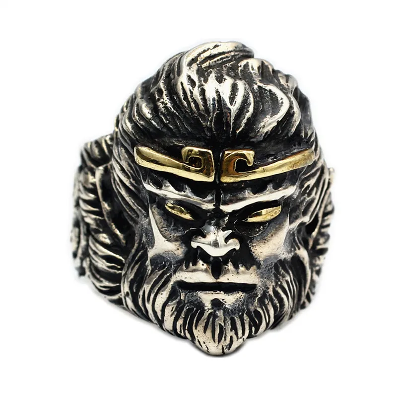 

Real 925 Sterling Silver Male Rock Punk Jewelry Ring Cartoon Character Avatar Black Gray Big Circle Ring Finger for Men Women