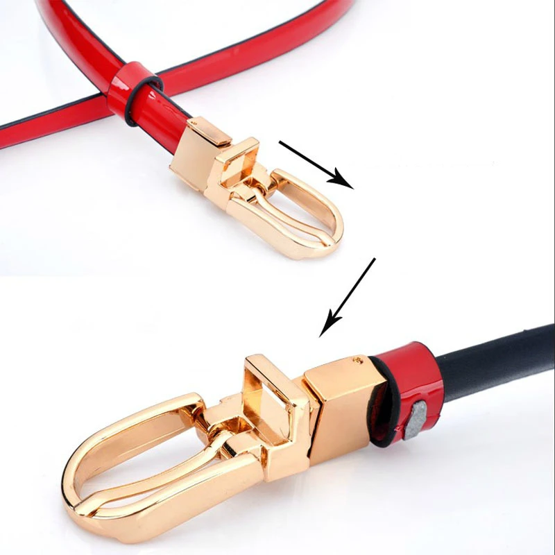 

Woman Genuine Leather Swivel Belt Buckle Double-sided Thin Waist Cowhide Belts for Ladies Decorative Dress Jeans cinturones