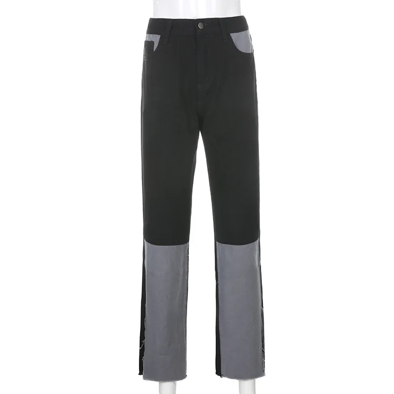 

High Waist Split Patchwork Jeans Streetwear Hip Hop Baggy Jeans Womens 90s Blue Pocket Denim Trousers Boyfriend Pantalon Mujer