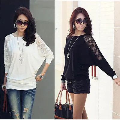 

Sexy Lace Up Long Sleeve Tops Patchwork Bat wing Sleeve Shirts Elegant Formal T-Shirt