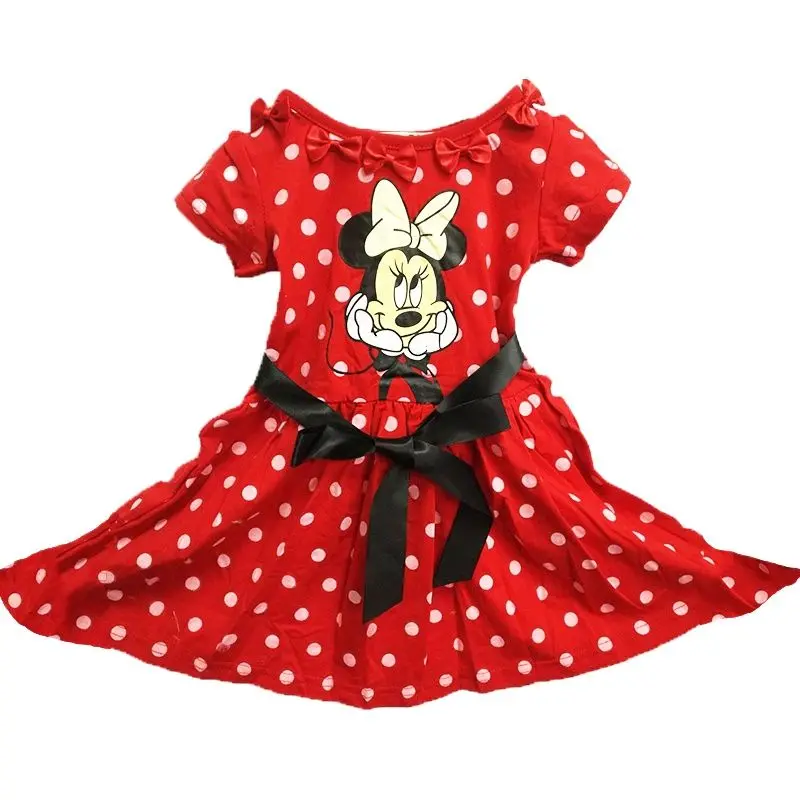 Disney Mickey Kids Dresses Girls New Fashion Minnie Wave Point Cotton Short Summer T Shirt Vest Big For Maotou Beach Party | Детская