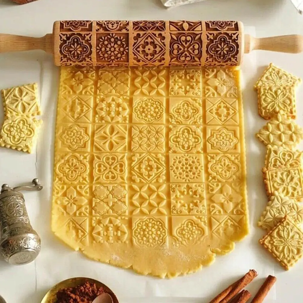 

Рождественские Скалки, Скалка, снежинка, лось, Деревянные Скалки для тиснения, печенье, фондан, пирог, узорчатый ролик 32*4,5 см