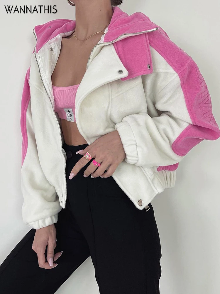 

WannaThis Patchwork Jacket Women Leather Long Sleeve Autumn Button Oversized Casual Fashion Contest Y2K Outerwear Clothing 2021