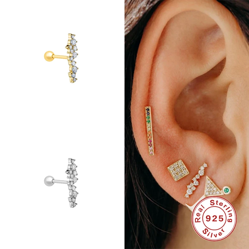 ROXI Ins Small Crystals Stud Earrings For Women Eye Insect Lock Pin Geometry Piercing 925 Sterling Silver Pendientes | Украшения и