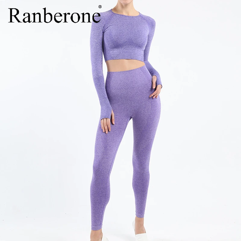 Бесшовный Женский комплект для йоги однотонная Спортивная одежда тренажерного