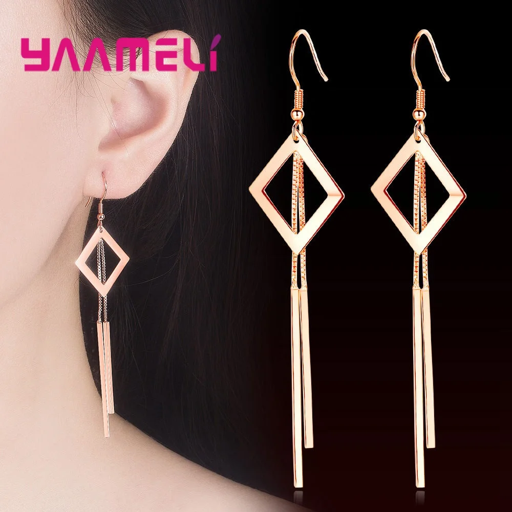 

New Korean Style Geometric Long Tassel Earring Sets 925 Sterling Silver Charm Jewelry Accessory Woman Fashion Jewelry Wholesale