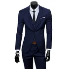 Мужские деловые повседневные облегающие классические костюмы, костюм из блейзера и брюк, мужской однотонный пиджак с одной пряжкой и брюки, 2021