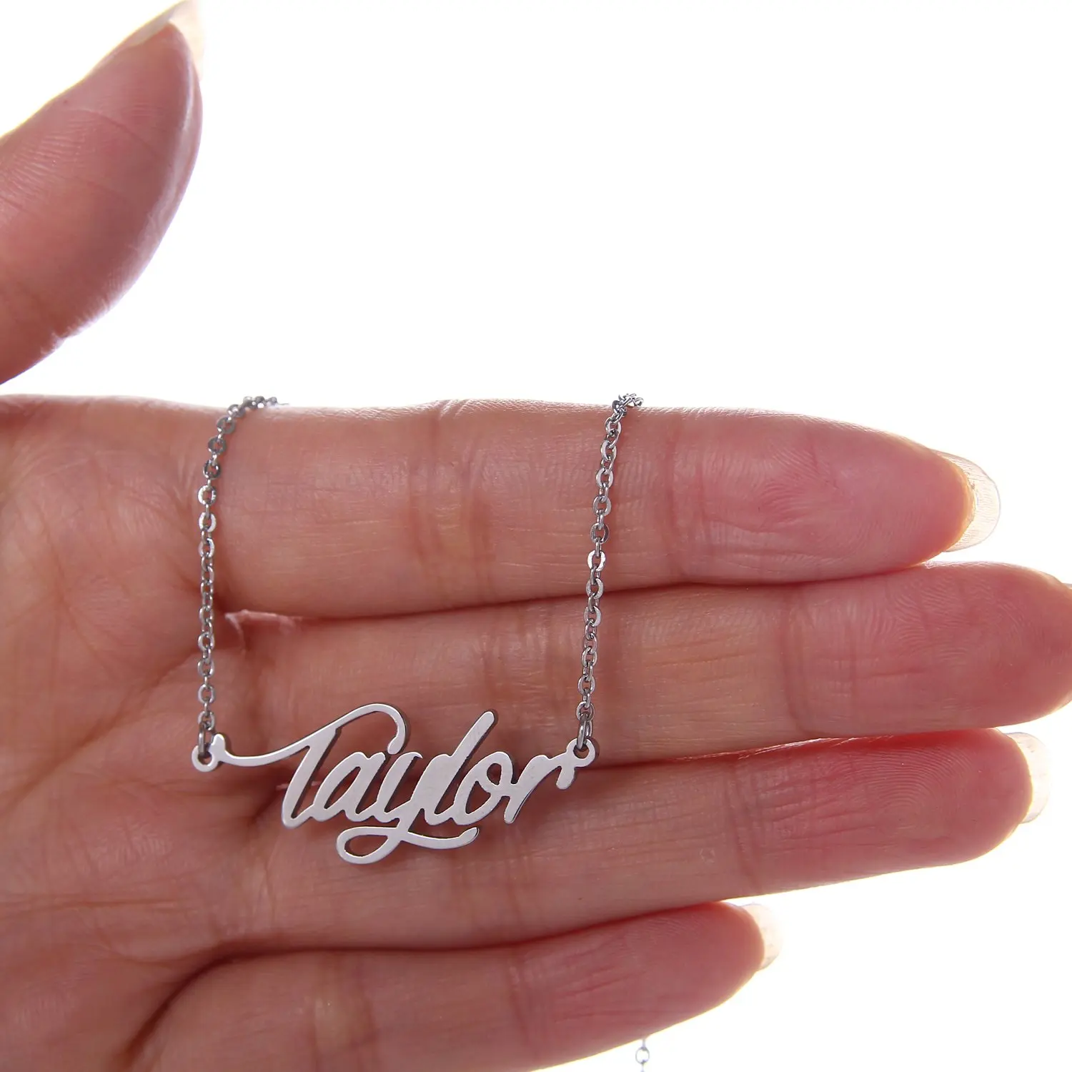 

2020 Silver English Name Necklace Customized Nameplate Birthday Stainless Steel Engraving Gift Personalized Jewelry Hot
