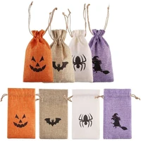 1014cm halloween drawstring burlap jute bags with jewelry packaging spider pumpkin bat baby kids candy bag storage bags