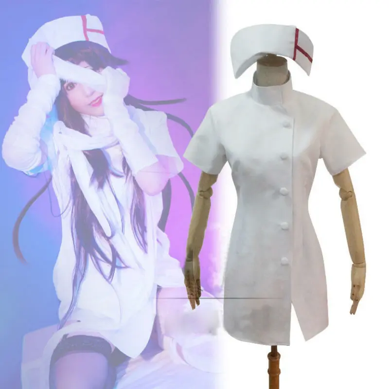 Mikan Tsumiki Косплей униформа медсестры сексуальное аниме платье Danganronpa Костюм на