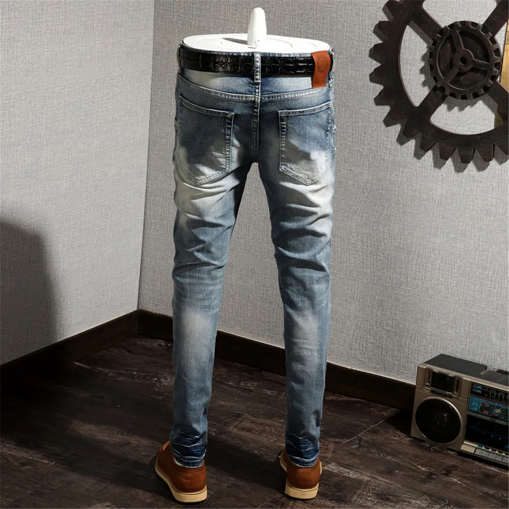 Рваные джинсы для мужчин модные обтягивающие с потертостями узкие эластичные