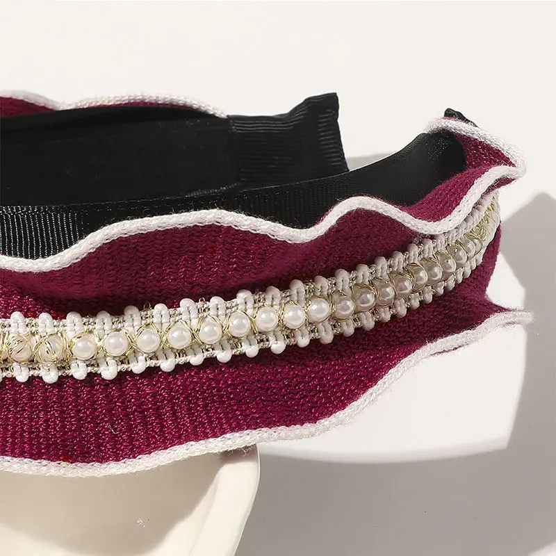 

French Style Lace Pearl Headband Elegant Ladies Head Hoop Non-slip Plastic Hairbands Wide Brimmed Hair Hoop Hair Accessories