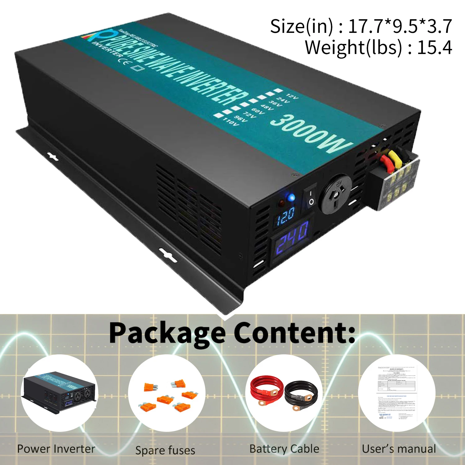 3000Watts Power Supply Inverter 12V/24V/36V/48V DC to 110V/120V/220V/230V AC Pure Sine Wave Power Inverter Solar Panel Inverters