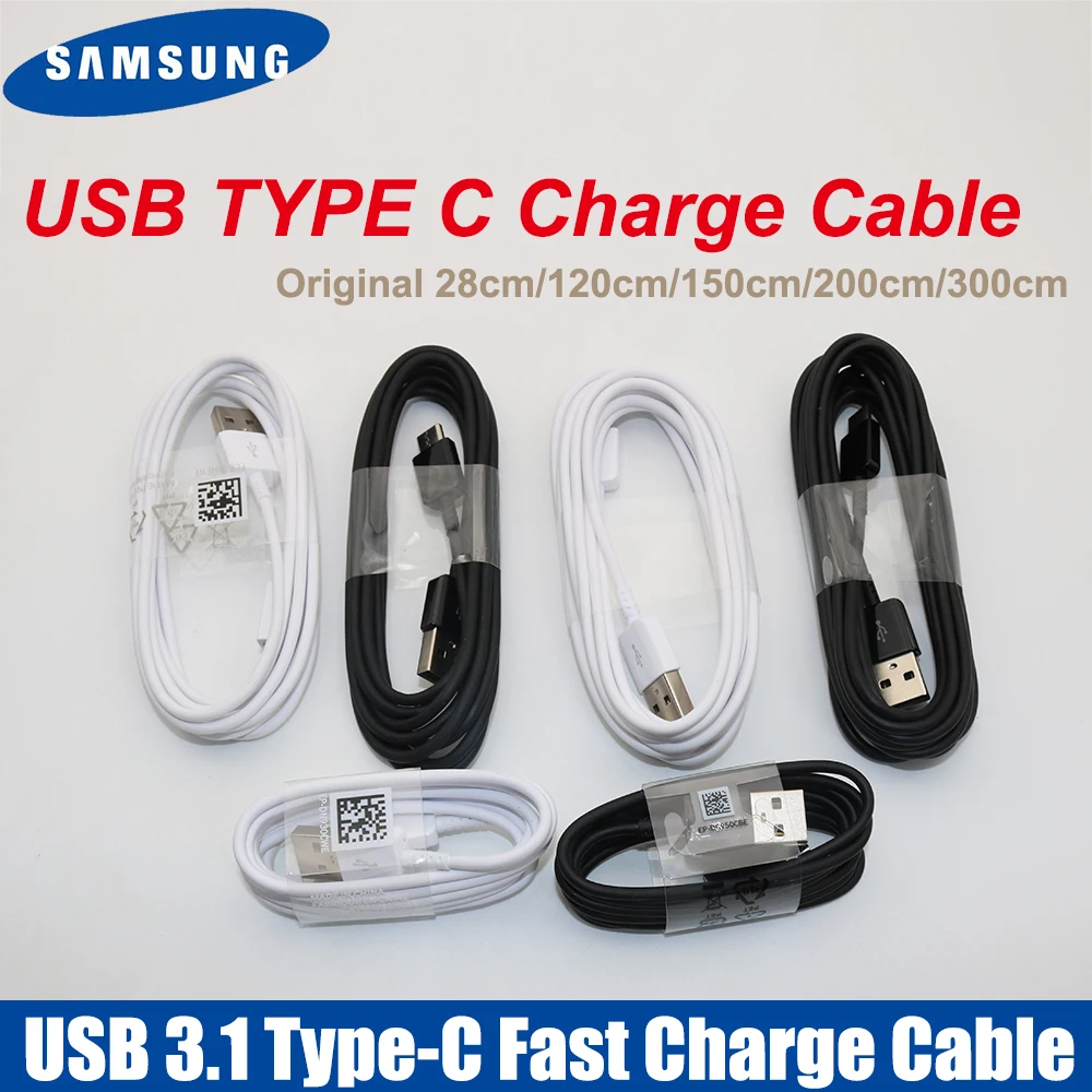 Original Samsung fast charger type c cable line 28/120/150/200/300cm for galaxy A70 A50 A40 s10 s10e s9 s8 note 8 9 10 pro plus | Мобильные